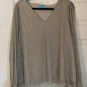 Beautiful silver metallic long sleeve cocktail blouse